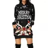 Casual Dresses Spring Autumn Women Long Sleeve Printing Polyester Hooded Mini Dress Christmas Bodycon