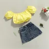 衣料品セット1-6Y夏のファッション子供キッズキッズ女の子服カジュアルオフ肩クロップトップポケットデニムスカート衣装