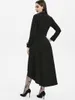 Robes décontractées Plus Taille Gothique Femmes Noir Punk Robe Haut Bas Bouton Embelli Automne Mode Dip Hem Zip Up Long Maxi Robes