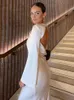 Casual Dresses Women Cut Out Backless Knot Satin Maxi Dress Female Elegant Flare Long Sleeve Autumn Lady Party Streetwear 230223