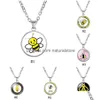 Pendant Necklaces Lovely Cartoon Bee Kids Cute Animal Glass Cabochon Round Sier Chains For Boys Girls Children Fashion Jewelry Drop Dh2Si