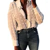 Женские блузки швейцарские точки рубашки v Шея фонарь из рукава шифоновой блузки Женщины пуговица рубашка повседневная тунику