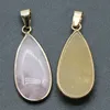 Natural Agate Crystal Semi-precious Stone Charms Waterdrop Agate Gold Border Edge Egg Pendant for Jewelry Making