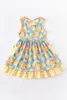 Robes de fille Girlymax Summer Baby Girls Couleur Stripe Plaid Citron Pastèque Floral Twirl Robe Boutique Vêtements Genou Longueur Sans Manches