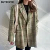 Costumes pour femmes Blazers BGTEEVER Vintage Lâche Femmes Veste À Carreaux Blazer Automne Chic Double Boutonnage Femme Long Costume Vestes Élégant Dames Blazer 230223