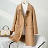 Женские куртки осень и зима 100 шерстяные женские женские двойные твидовые пальто средней длины высокая корейская мода повседневная лацканая куртка 230223