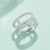 Cluster Rings Anziw 0.72cttw 925 Sterling Silver Round D Color Moissanite Hollow 3 Rows Half Eternity Band Fine Jewelry For Woman