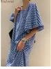 Casual Dresses Fashion Square Neck Plaid Puff Hylsa Loose Summer Women Korean Ladies Chic Elegant Woman 230223