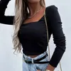 Women's Blouses 2023 Spring U Neck Slim Fit Bodycon Office Blosues Women Elegant Solid Knitted Tops Pullover Autumn Long Sleeve Streetwear