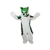 Performance Green Furry Husky Dog Mascot Costumes Cartoon Elk Character Dress Suits Carnival Adults Storlek Julfödelsedagsfest Halloween Outdoor Outfit Suit