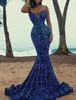 2023 bleu royal soirée robe de bal sans manches sans bretelles paillettes à lacets longues robes de soirée formelles sexy abendkleider robe de soirée