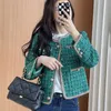 Womens Jackets Chic Design Sequins Green Plaid Tweed Cropped Jacket Women Korean Fashion Buttons Short Coat Vintage Luxury Chaquetas De Mujer 230223