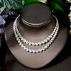 Necklace Earrings Set HIBRIDE 2 Layer Princess Earring Jewelry For Women Full Cubic Zircon Dubai Bridal Collier Femme Luxe N-410