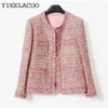 Jackets femininas jaqueta de tweed rosa casual pequeno perfumado One peça primavera camada de outono de outono sem mangas primavera outono clássico ladies top 230223