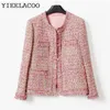 Jackets femininas jaqueta de tweed rosa casual pequeno perfumado One peça primavera camada de outono de outono sem mangas primavera outono clássico ladies top 230223