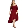 Vestidos casuais plus size 5xl Off ombro dip bainha renda 3/4 mangas de comprimento Vestido Mulheres Party Party assimétrica elegante vestidos roupas góticas