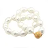 Kedjor 17 "14x18mm stor vit färg oval form Sea Shell Pearl Bead NecklaceCheins