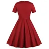 Casual Dresses Square Collar Vintage Women Sexy Dress Four Button Pinup Swing Evening Party Vestidos Red Color Summer Retro