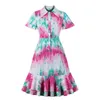 Abiti casual Orlo arricciato Elegante corto Ufficio OL Party Vestito da donna Tie Dye Manica stampata floreale Estate Retro Vintage Taglie forti