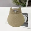 Korean version of straw woven empty top hat female summer travel sunscreen visor hat big eaves face cover fashion triangle label topless straw hat