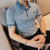 Men's Polos Business Casual Polo Shirt Men Striped Lapel T-shirts Spring Summer 2023 Slim Short-sleeved Clothing S-4XL