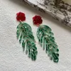 Dangle Earrings Vintage Earring Red Rose Green Leaf Tassel Boho Holiday Leaves Fishbone Long And Short Pearl For Women