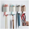 Hooks Rails Cute Squirrel Hook Strong Viscose Wall Hanging Sticky Punching Rack Creative Cartoon Key Wholesale Drop Delivery Home Dh4W1