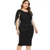 Abiti casual Plus Size strass increspato impreziosito Capelet Dress Summer O Neck senza maniche donna OL Party Vestidos 5XL