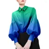 Women's Blouses Elegant Fashion Button Up Shirt Women 2023 Spring Vintage Puff Lantern Sleeve Blouse Female Printed Loose Gradient Tops Chic