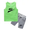 2pcs Kids Baby Boy Summer Clothing Sets Sleeveless Tank Tops Brand LOGO Print Drawstring Shorts Sportwear Clothes Sets