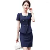 Двух кусочков летние короткие рукавы женские деловые костюмы Ol Styles Office Ladies Formal Professional Ware с юбкой и топами карьера