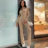 Kvinnors jumpsuits Rompers Hirigin Autumn Winter Women Solid Long Sleeve V Neck Flare Jumpsuit Sexig Streetwear Fitness Casual Sportswear Rompers 230223