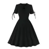 Casual Kleider Vintage Midi Kleid Frauen Gothic Schwarz Sommer Sexy Solide A-Line Vestidos Party Elegante Plus Größe Robe Femme