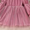 Abiti da ragazza Abito a maniche lunghe in velluto rosa per ragazze Abiti autunno inverno 2023 Tinta unita Tulle Patchwork Principessa Natale