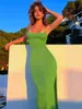 Casual Dresses Hawthaw Women Elegant Party Club Evening Bodycon Streetwear Green Long Dress Summerkläder Partihandel för företag 230223
