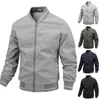 Men's Jackets Pure Color Ribbed Cuff Bomber Jacket Middle-aged Coat Washable Dressing