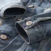 Herrjackor Fashion Streetwear Retro Blue Patches Designer Ripped Denim Jacket Vintage Cotton Coats Hip Hop Chaqueta Hombre 230223