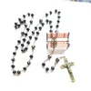 Pendant Necklaces QIGO Black Crystal Rosary Long Antique Cross Necklace Catholic Pray Jewelry