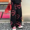 Women's Pants s Large y2k love print fashion high street wide leg pants loose casual drape straight for men and women 230222