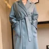 Kvinnans jackor 2023 Autumn Winter Doublesided Cashmere Coat for Women Long High Quality Classic Corrugated Female Ull Youterwear 230223