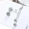 Boucles d'oreilles pendantes asymétriques exquises, pendentif en zircone 5A, longue étoile, lune, cristal plaqué argent, goutte, bijoux à la mode pour femmes