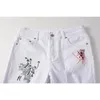 Мужские джинсы модные вышивающие буквы белые джинсы скинни брюки мужски хип -хоп панк повседневные мотоциклевые растяжки.
