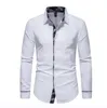 2023 Printemps Automne Plaid Patchwork Chemises formelles pour hommes Slim manches longues Col rabattu Blanc Chemise boutonnée Robe Business OffS Camisas Taille américaine