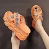 High-Heeled Schuhe Dame Hausschuhe Casual Slipers Frauen Rutschen Plattform Auf Einem Keil Jelly Flip Flops Luxus 2023 Glitter Bonded Leat 230223