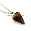 Pendant Necklaces Natural Stone Druzy Hexagonal Prism Charm Stainless Steel Chain For Women Men Fashion Jewelry Drop Delivery Pendant Dhi5W