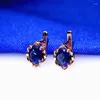 Stud Earrings 585 Purple Gold Plated 14K Rose Inlaid Sapphire Flower For Women Original Light Luxury Elegant Party Jewelry