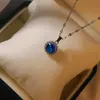 Pendentif Colliers GD Vintage Bleu Rond Cristal Collier Ras Du Cou Pour Les Femmes Cadeau Argent Couleur En Acier Inoxydable Collier Bijoux Non Ternir