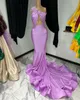 2023 Arabo Aso Ebi Lilla Mermaid Prom Dresses Pizzo Perline Sexy Sera Formale Festa Secondo Ricevimento Compleanno Fidanzamento Abiti da damigella d'onore Abito ZJ222