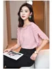 Women's Blouses Korean Women Spring Summer Style Chiffon Shirts Lady Casual O-Neck Short Flare Sleeve Pink Beige Blusas Tops