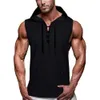 Men's Vests summe Solid Color Casual Muscle Hoodie Tank Top Letter Loose cotton Bodybuilding Sleeveless Hooded Tshirt 230222